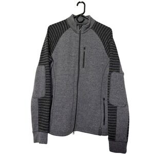Prana Mens Full Zip Jacket Pockets Gray Stripe Wool Blend Outdoor Athletic Large